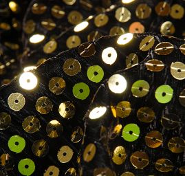 Flitrová sametová látka zlatá/černá