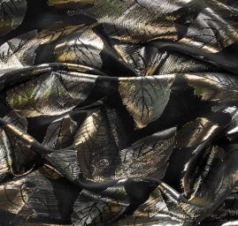Lamé šifon žakár lístky černá stříbrná zlatá