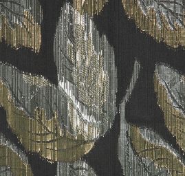 Lamé šifon žakár lístky černá stříbrná zlatá