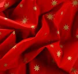 Bavlněná látka vánoční vzor malé hvězdy zlatá/červená 