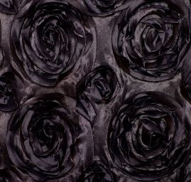 Satén se stužkovou aplikací růží černá