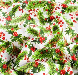 Bavlněná látka vánoční vzor cesmína