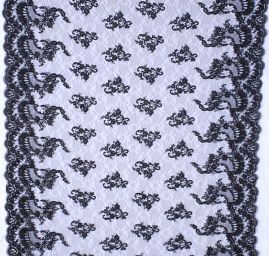 Krajka romantická výšivka na tylu černá II.jakost