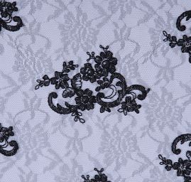 Krajka romantická výšivka na tylu černá II.jakost