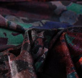 Pružný samet pletenina abstraktní motiv zelená