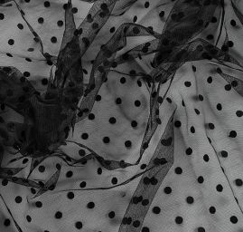 Tyl šatový sametový flock velký puntík černý