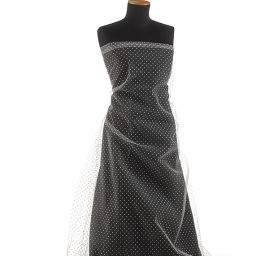 Tyl šatový sametový flock puntík slonová kost