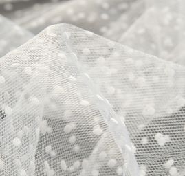 Tyl šatový sametový flock puntík slonová kost