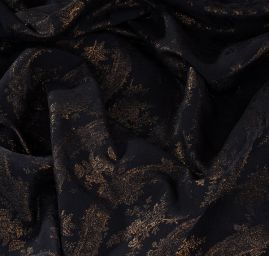 Efektné žakárová vlnená látka na kabát čiernozlatá