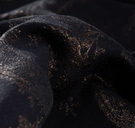 Efektné žakárová vlnená látka na kabát čiernozlatá