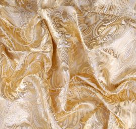 Efektní brokát hlavicový vzor zlato žluté barvy