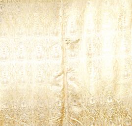 Efektní brokát hlavicový vzor zlato žluté barvy