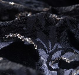 Efektní krajka s aplikací třpytek a sametové výšivky