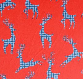 Samet pružný velur tisk jelínci červená/modrá