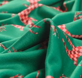 Samet pružný velur tisk jelínci zelená/červená