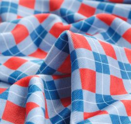 Samet pružný velur tisk káro/kostka červená/modrá