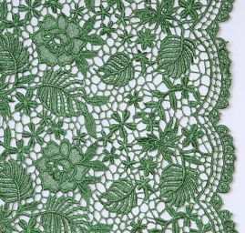 Efektní hrubá krajka květinový vzor zelená