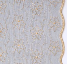 Krajka motiv květů zlatá výšivka černý tyl