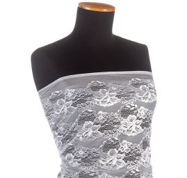 Krajka pružná jemná květinový vzor bílostříbrná