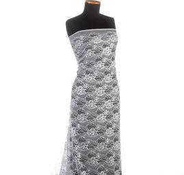 Krajka pružná jemná květinový vzor bílostříbrná