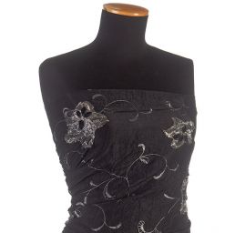 Krešovaný taft žakárový výšivka květů černý