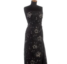 Krešovaný taft žakárový výšivka květů černý