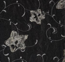 Krešovaný taft žakárový výšivka květů černý
