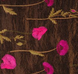 Vyšívaný taft hnědý vlčí  máky