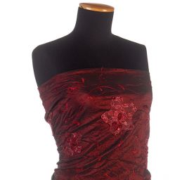 Krešovaný taft žakárový výšivka květů červená