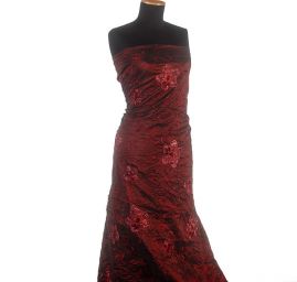 Krešovaný taft žakárový výšivka květů červená