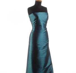 Brokát pružný geometrický ornament tyrkysový