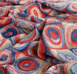 Žoržetová pletenina motiv kruhy/čtverce modrá