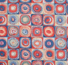 Žoržetová pletenina motiv kruhy/čtverce modrá