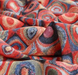 Žoržetová pletenina motiv kruhy/čtverce černá