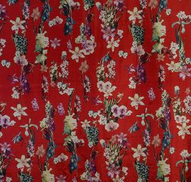 Hedvábná látka vzor orchidea/maceška vínová