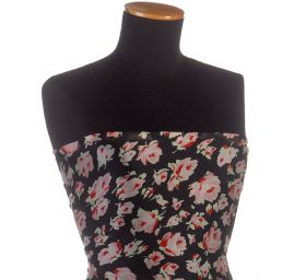 Hedvábný šifon motiv růží růžové