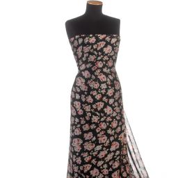 Hedvábný šifon motiv růží růžové