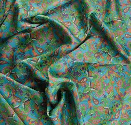 Satén nepružný tisk motiv motýlci a vážky sv. modrý