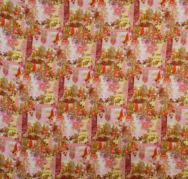 Satén nepružný tisk motiv krajiny zelený