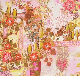 Satén nepružný tisk motiv krajiny zelený