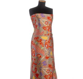 Satén nepružný tisk orientální vzor červený