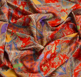 Satén nepružný tisk orientální vzor červený