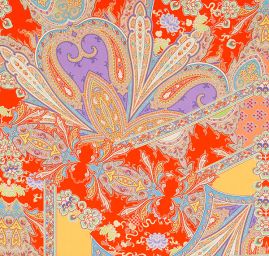 Satén nepružný tisk orientální vzor červený