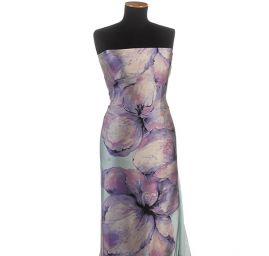 Satén nepružný tisk kupon maceška velká fialová