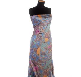 Satén nepružný tisk orientální vzor sv. modrý