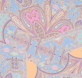 Satén nepružný tisk orientální vzor sv. modrý