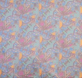 Satén nepružný tisk orientální vzor sv. modrý