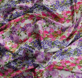 Satén nepružný tisk rozkvetlá louka slon. kost