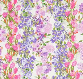 Satén nepružný tisk rozkvetlá louka slon. kost