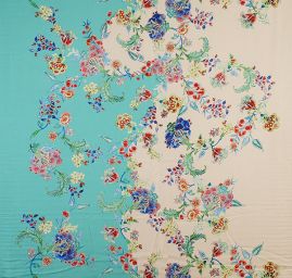 Satén nepružný tisk folklorní motiv květin